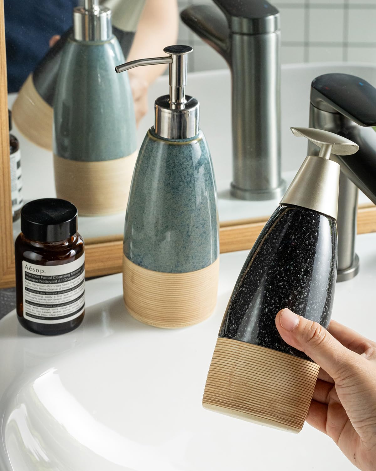 Zoeeker Ceramic Dish Soap Dispenser with 2 Pumps for Hand Soap, 12 oz