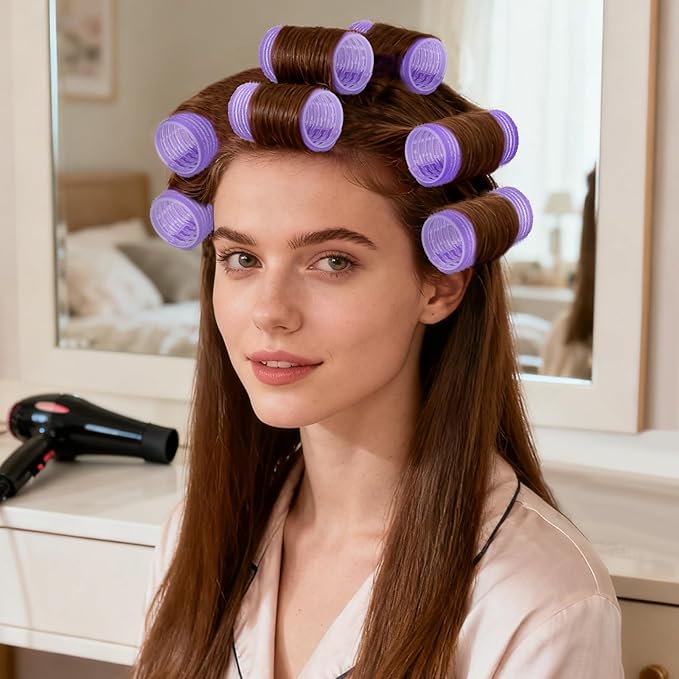 5 Size Hair Rollers for Women, 64 Pcs Self Grip Hair Rollers Hair Curlers to Sleep In with Clips for Long Medium Short Hair