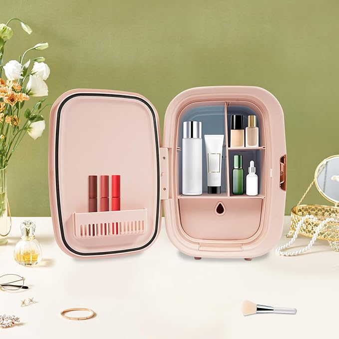 Weglae Beauty Fridge for Comestic Storage,Cosmetics Refrigerator,4-60℃Intelligent Constant Temperature Control Mini Fridge,Small Refrigerator Cooler for Bedroom, Home Office Desktop (Pink)