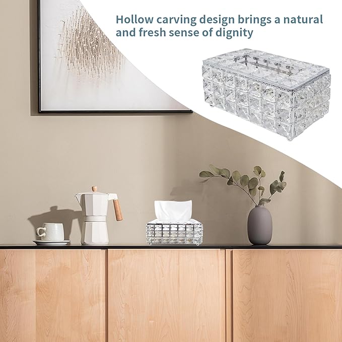 Geesatis Tissue Box Cover,Rectangle Tissue Box Holder,Silver8''x4.5''x3.5''