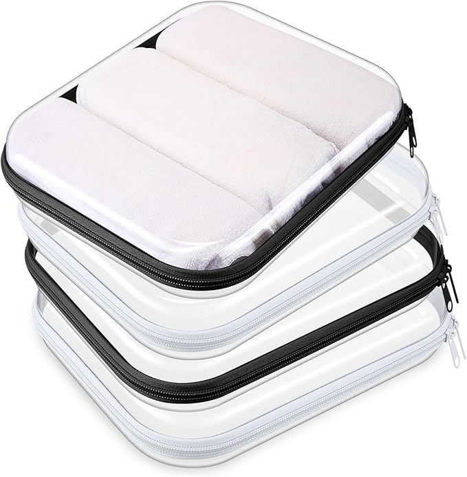 Hoolerry 4 Pcs Hard Clear Zipper Case Makeup Bags Plastic Zipper Pouch Transparent Storage Box Containers for Cosmetics, Snacks, Building Blocks, Puzzles(Clear,9.8 x 7.9 x 2 in,Black and White)