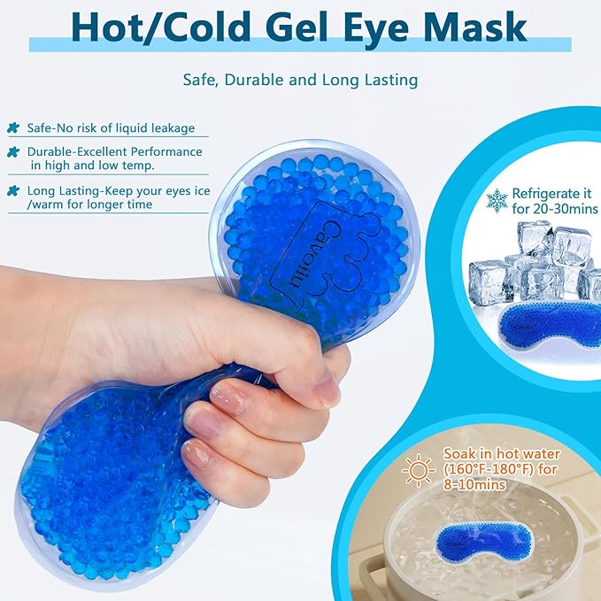 Cavoilu Sleep mask w/Cooling Gel Eye Mask, Heated Eye Mask for Sleeping, Reusable Ice Silk Stain Eye Cover Sleeping Mask for Travel, Home, Office, Yoga, Total Blackout, Stocking Stuffers (Leopard)