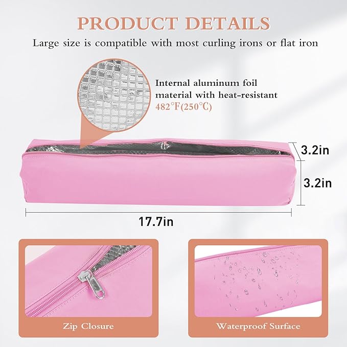Suafrnut Professional Hot Hair Tools Organizer Bag Portable Travel Heat Resistant Storage Case Pouch for Curling Irons, Flat Irons, Hair Straightener and Styling Tools(17.7" x 3.2"x 3.2")
