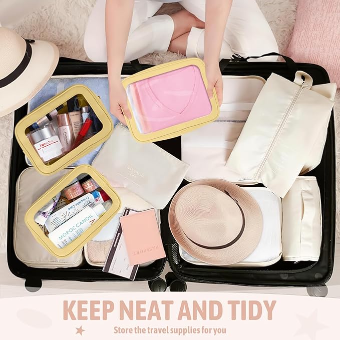 YOPCDJ 3PCS Clear Toiletry Bag,TSA Approved Travel Pouch with Zipper for Cosmetics and Toiletries，Diaper Bag Organizer Pouch Set, Purse Organizer and Clear Car Bag for Women and Kids