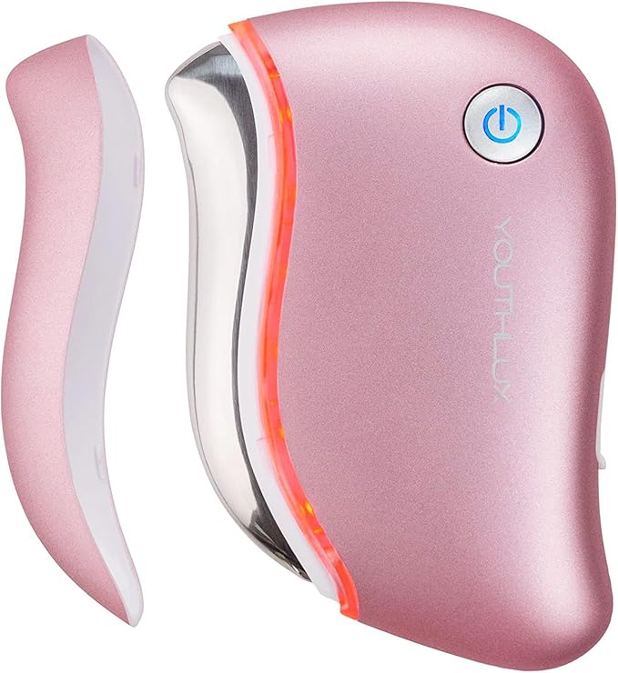 YOUTHLUX ProSculpt Heated Gua Sha Facial Massager – Electric Guasha Tool for Face Sculpting, Relaxation & Skincare | Soothing Vibration Facial Massage Tool with Contoured Design (Rose Gold)