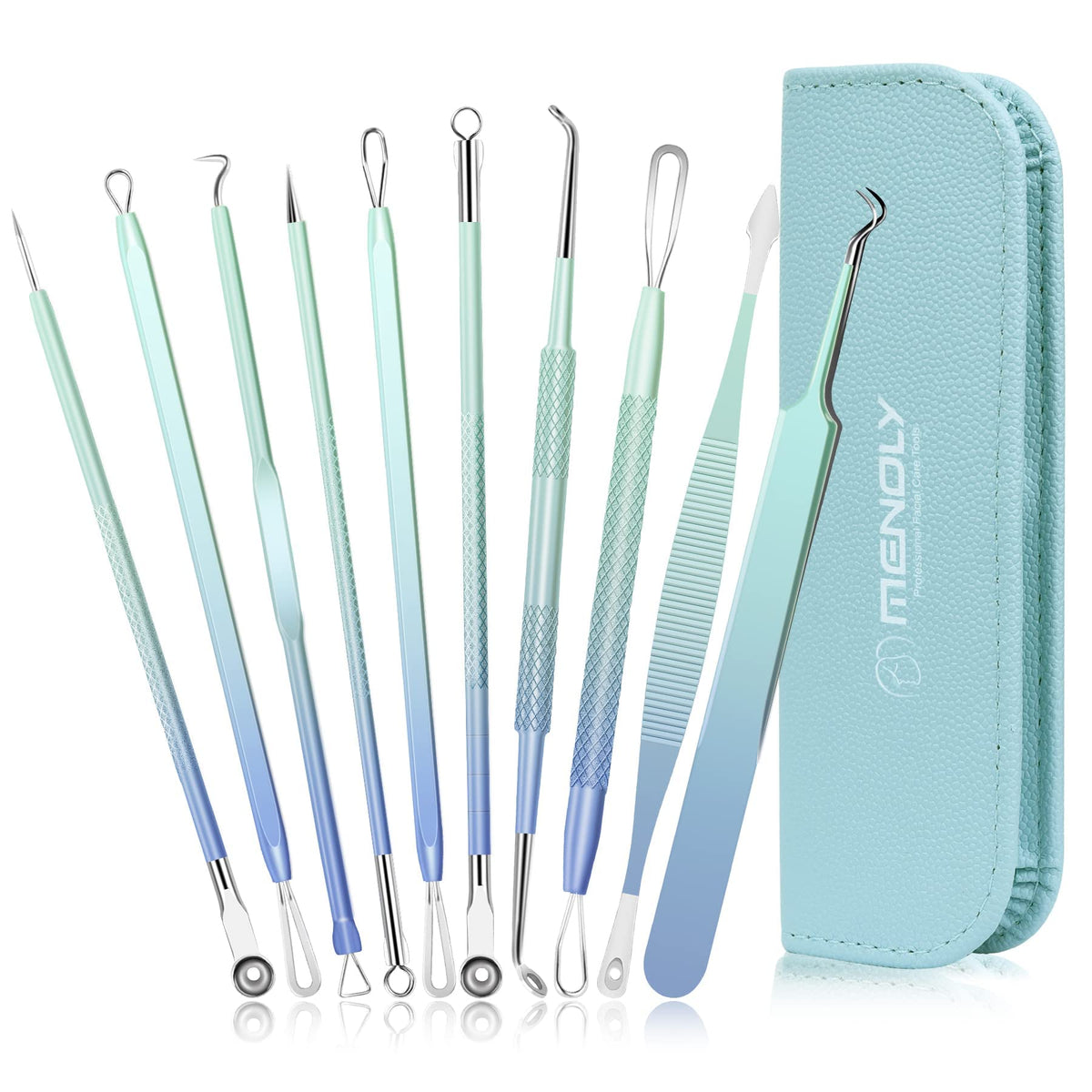 Pimple Popper Tool Kit, MENOLY 10 Pcs Blackhead Remover Comedone Extractor Acne Removal Kit for Blemish, Whitehead Popping,Zit Removing for Nose Face Tools with a Leather Bag (Rose Gold)