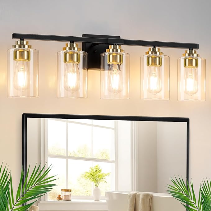 VerRon 5-Light Bathroom Light Fixtures, 31" Black & Gold Vanity Lights