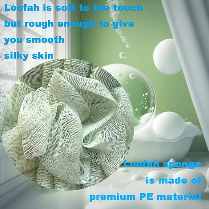 GXBTOPGO Large 85g Green Bath Loofah Sponge Loofa Luffas Shower Puff Pouf Ball Exfoliating Body Back Scrubber for Men&Women