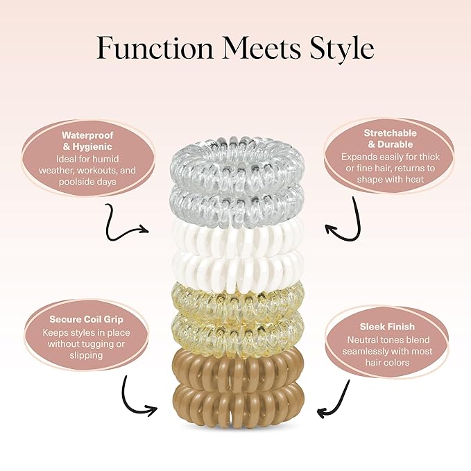 Kitsch Spiral Hair Ties for Women – Coiled Plastic Hair Ties No Damage, Ponytail Holders for Thick and Thin Hair – Creaseless and Dent-Free, Phone Cord Style - Blonde, 8Pcs