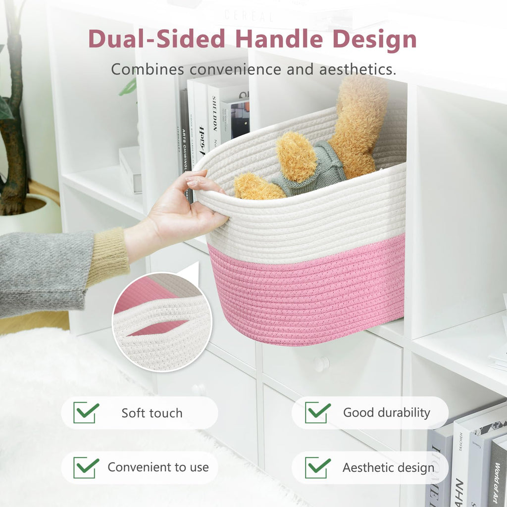 ECDYQXVU 15x10x9 Inch Woven Cotton Rope Storage Basket, 1 Pack