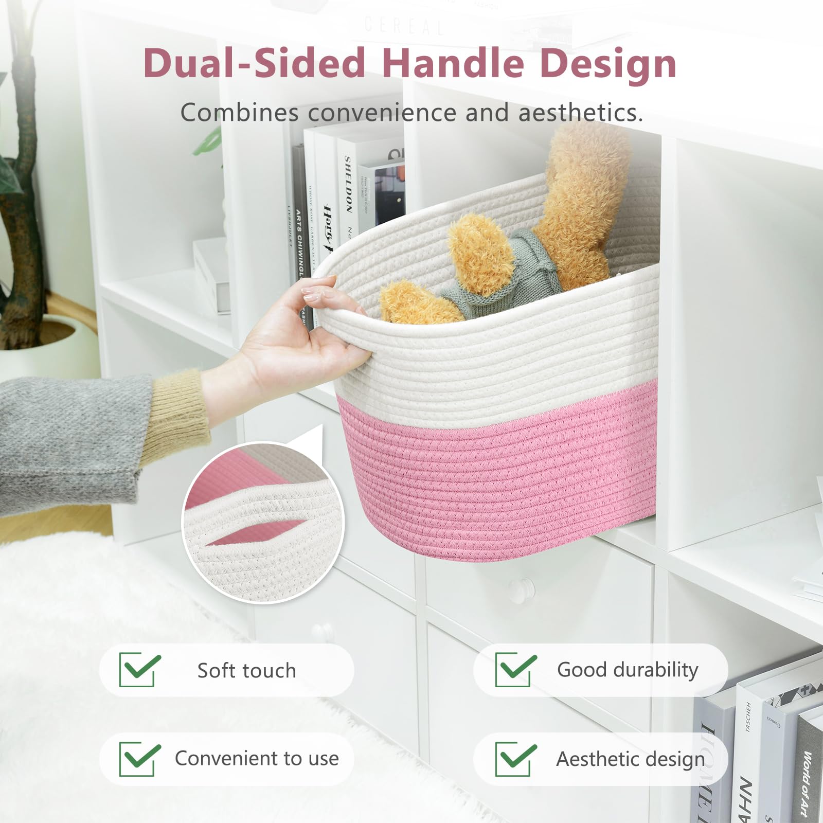 ECDYQXVU 15x10x9 Inch Woven Cotton Rope Storage Basket, 1 Pack