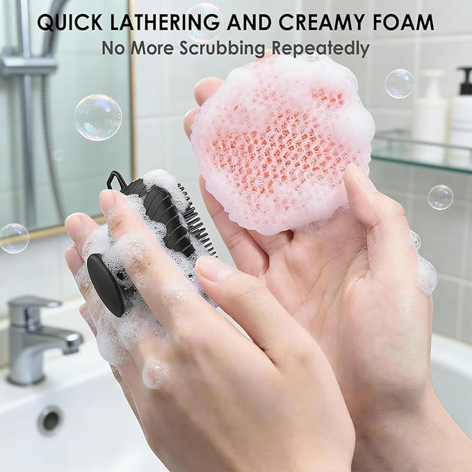 Face Scrubber & African Net, Silicone Exfoliating Brush for Men, Facial Cleansing Brush, Manual Waterproof Cleansing Skin Care, Blackhead Removing Pore Cleansing Massaging Face Brushes - Pink