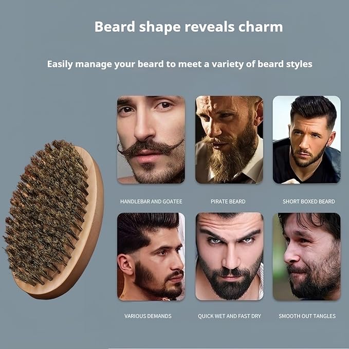 TIKIYOUN Boar Bristle Hair Beard Brush - Smoothing Travel Hairbrush with Soft Boar Bristles for Men & Women, Thick Coarse Hair, Brown