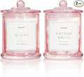 Qtip Holder & Cotton Pad Dispenser, Bathroom Organizer and Storage Canisters, 16oz Glass Apothecary Jars for Kitchen, Restroom - Home Decor Accessories, Room Decor Aesthetic (2 Pack, Pink)