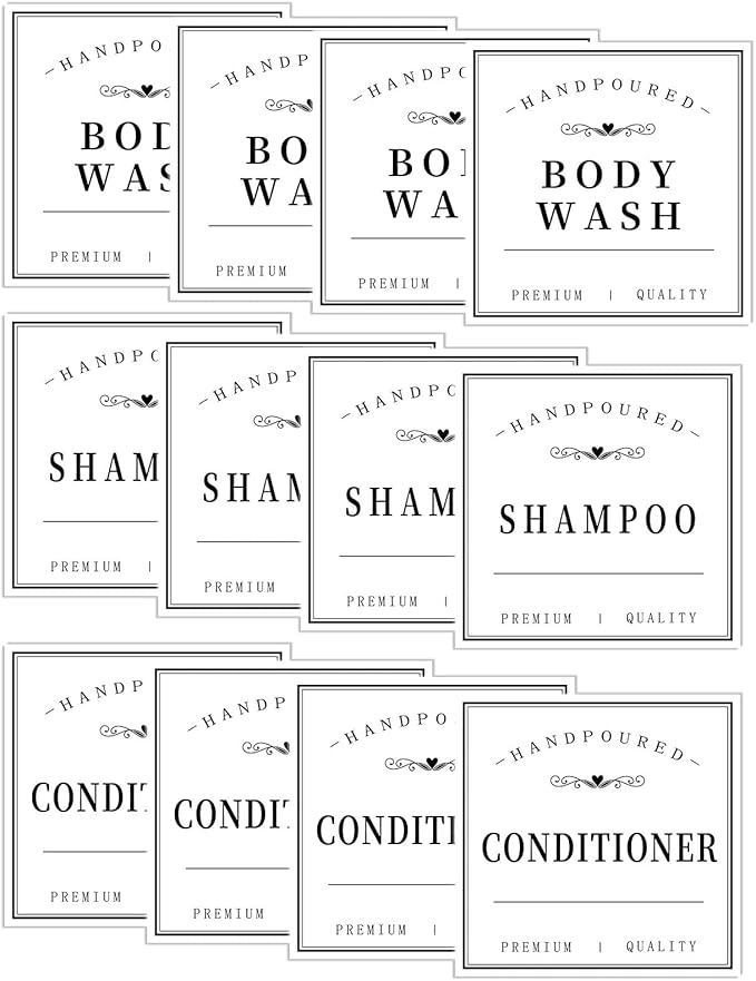 HVSWLY 12PCS Bathroom Labels for Bottles,Minimalist Bathroom Organization Labels,Waterproof Bottle Labels for Shampoo Conditioner Body Wash(White)