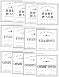 HVSWLY 12PCS Bathroom Labels for Bottles,Minimalist Bathroom Organization Labels,Waterproof Bottle Labels for Shampoo Conditioner Body Wash(White)