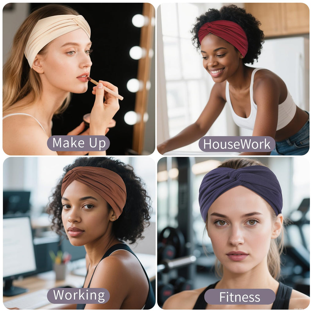 8 Pcs Stretchy Headbands for Women, Absorbed Sport Headband Soft Twist Knotted Hairbands for Daily Life Yoga Workout(Widen)