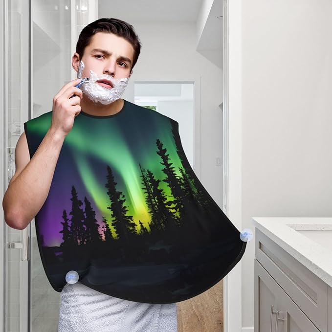 NOUZU Dark Northern Lights Print Print Beard Bib Apron For Men, Beard Hair Catcher For Men Shaving Trimming,Beard Cape Cloth