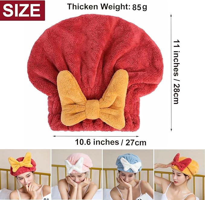 YUMINGUHC Microfiber Hair Drying Caps for Women Red