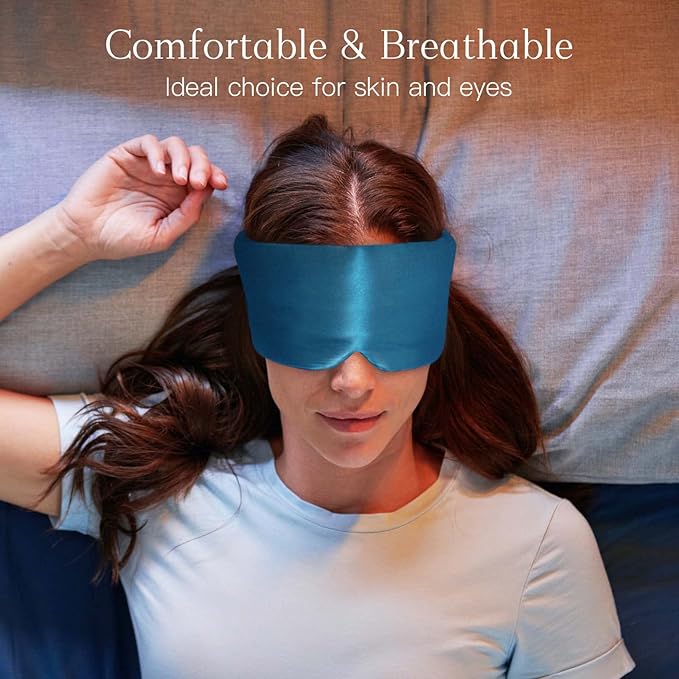 iCooBreeze 100% Natural Silk Eye Mask for Women Men, Soft Pressureless Cooling Blackout Eye Covers for Sleeping, Large Size Sleep Mask fits All Heads Adjustable, 1PC, Vivid Blue