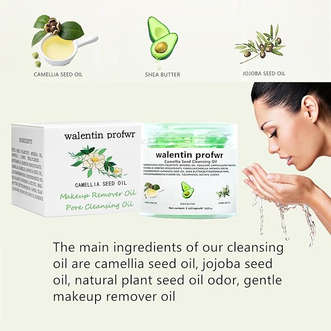 walentin profwr Deep Cleansing Oil for Face Nourishing 40 Pcs Travel Size Mini Camellia Seed Gentle Makeup Remover Cleansing Oil for All Skin Types, Individually Packaged
