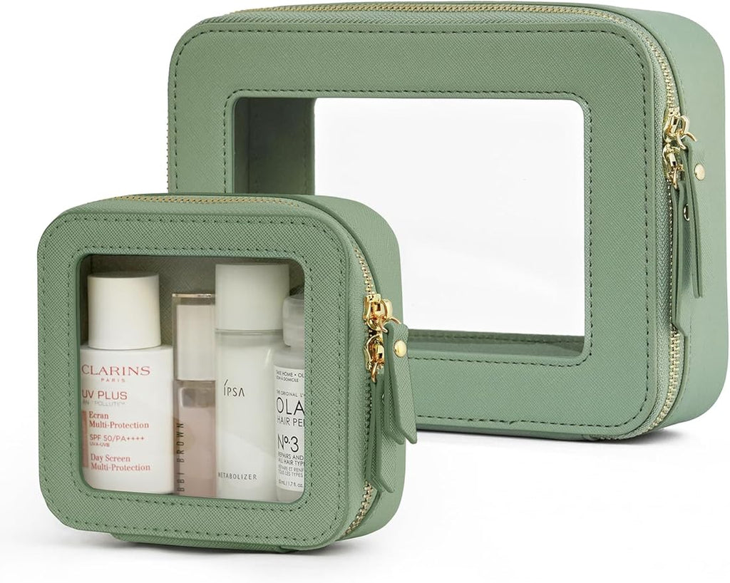 Popvibe Clear Makeup Case Toiletry Bag Travel Medium Clear Cosmetic Bag with Zipper, Make Up Bag Organizer Traveling TSA Approved Transparent Bag Car for Essentials, Mini & Medium, Sage Green