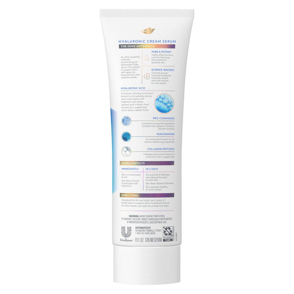 Dove Body Cream Serum Hyaluronic + Hydration for Extra Dry, Flaky Skin 8oz