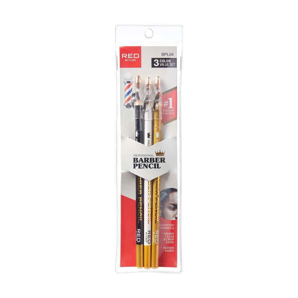Red by Kiss 3PCS Barber Pencil with Built-in Sharpener Edge Hairline Razor Trace Pencils Beard Guide Beard and Hairline Outliner Pencils, Beard Shaping Pencils for Men (White)