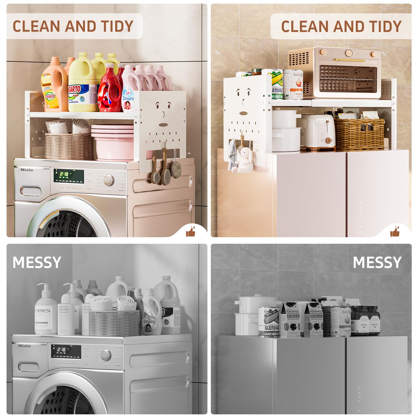Ipotive Adjustable Top Storage Shelf for Refrigerator or Washer, Dryer Countertop, Expandable Storage Shelves for Kitchen, Laundry Room and Dorm Room (White)