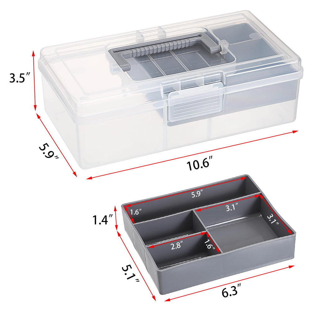 JUXYES Clear Art Craft Supply Storage Bin Sewing Box With Handle Lid