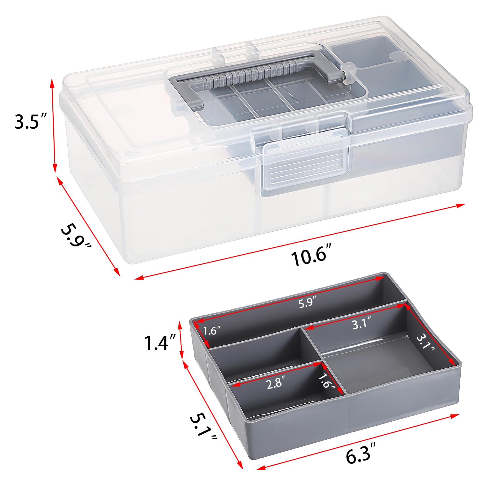 JUXYES Clear Art Craft Supply Storage Bin Sewing Box With Handle Lid