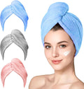 3 Pack Microfiber Hair Towel Wrap for Women, Fast Drying Hair Turban with Button, Anti-Frizz Large Hair Towel for All Hair Styles, Soft & Absorbent Hair Drying Towel