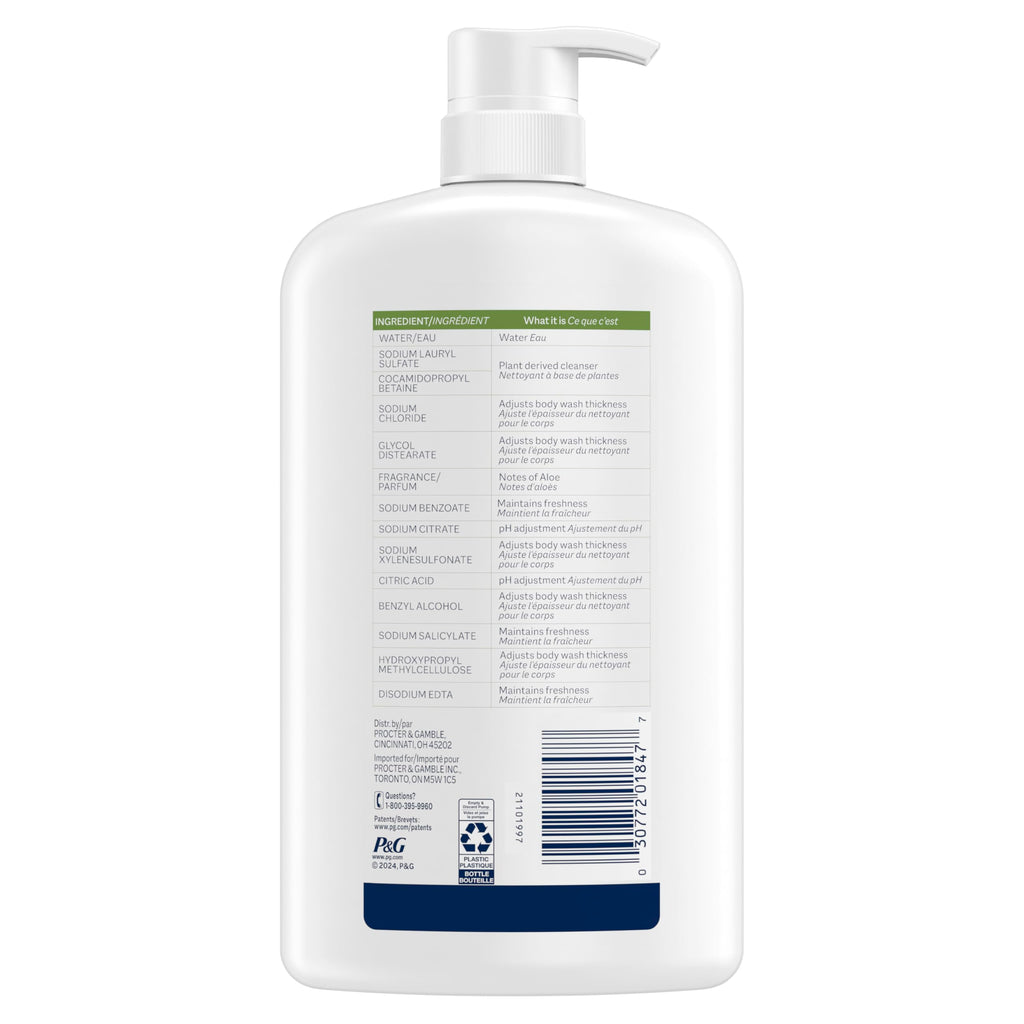 Ivory Gentle Body Wash, Designed for the Whole Family, Free of Dyes Heavy Perfumes Parabens Phthalates & Silicones, Aloe Scent, 35 oz