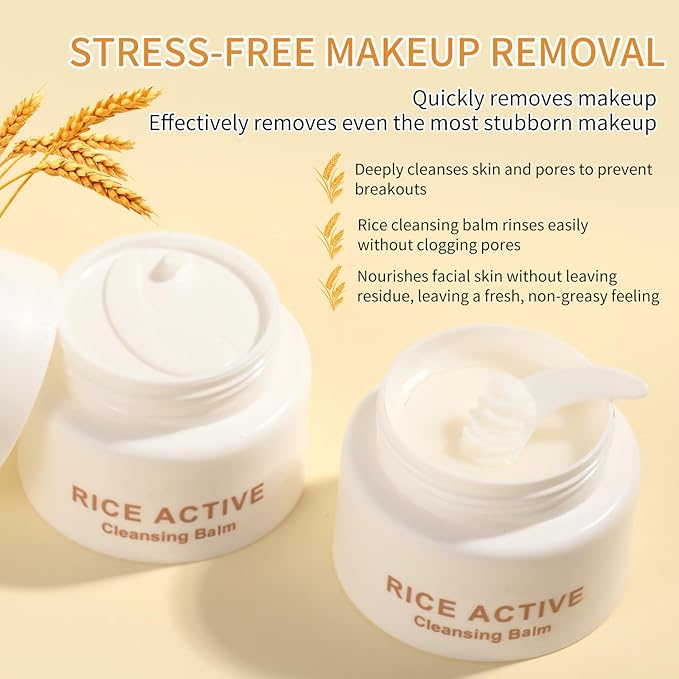 OUPEICHARM Makeup Remover Cleansing Balm, Deep Cleansing Remover Melting Balm, Hydrating Facial Cleanser with Rice, Melt Stubborn Waterproof Make Up, Mascara, Lips, Face, Eye Liner - Vegan Skincare