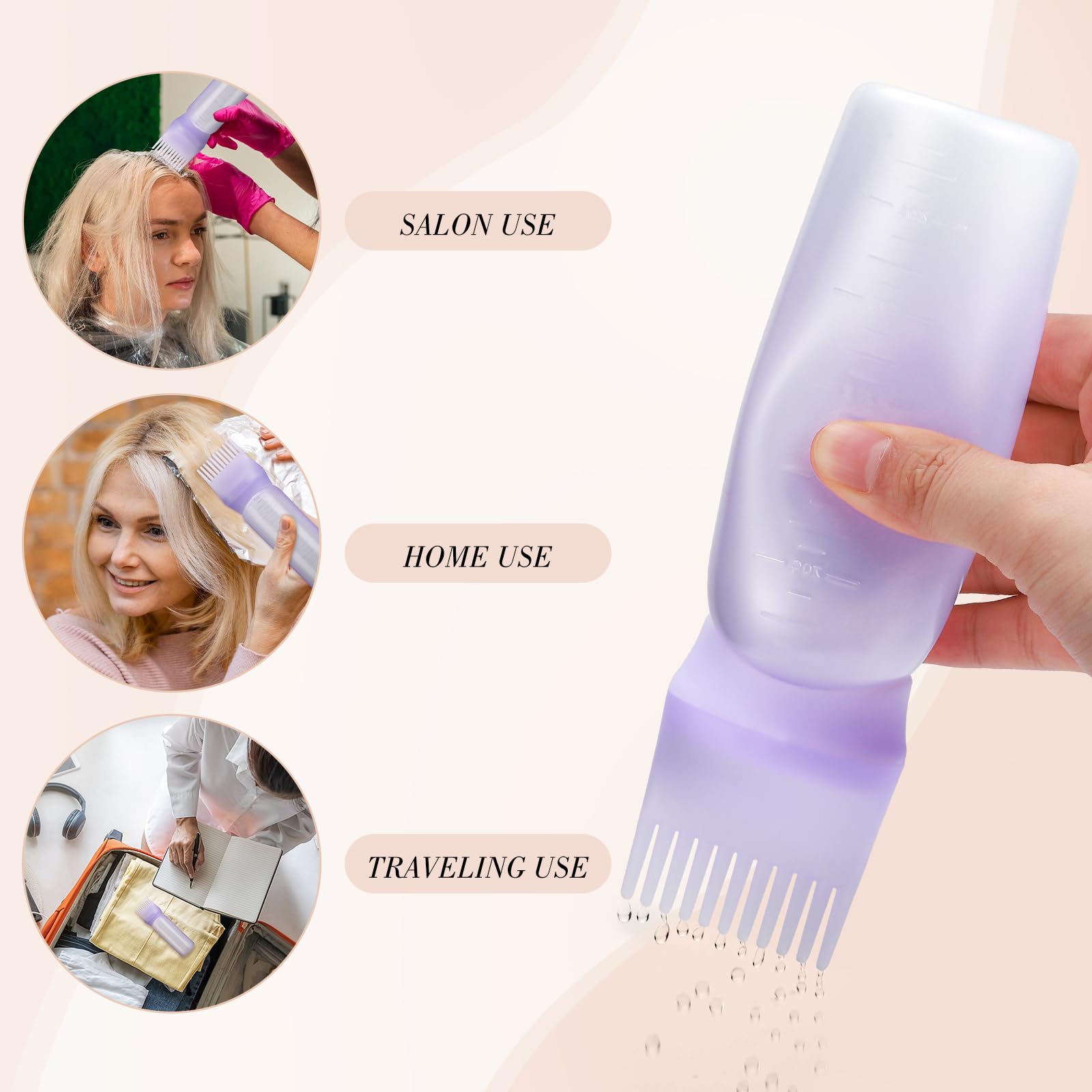 Pimoys 2 Pcs Root Comb Hair Dye Oil Applicator Bottles For Scalp, Purple