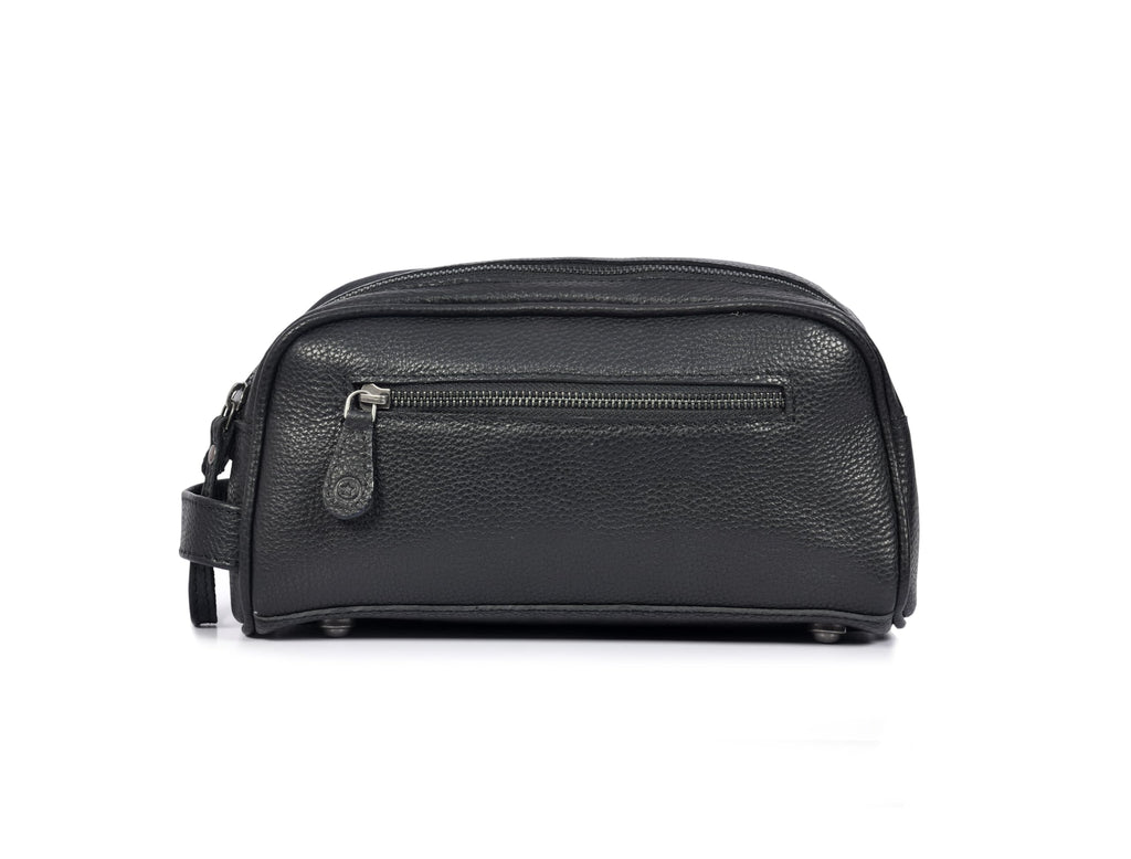10" Premium Leather Toiletry Travel Pouch With Waterproof Lining | King-Size Handcrafted Vintage Dopp kit By Aaron Leather Goods (Jade Black)