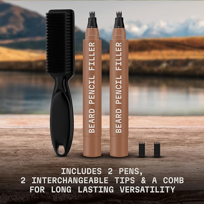 Striking Viking Beard Pencil & Bristle Brush for Men - Light Brown, 2 Pack