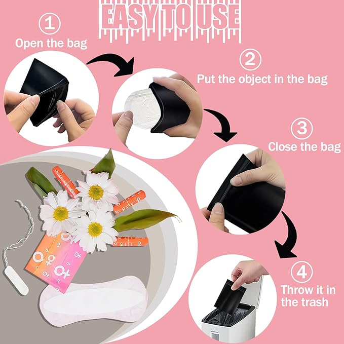Sanitary Napkin Disposal Bags 110pcs, Big Size(7.1x4.7in) Women Tampon Disposal Bags Sealed Opaque Feminine Hygiene Disposal Bags for Privacy, Black