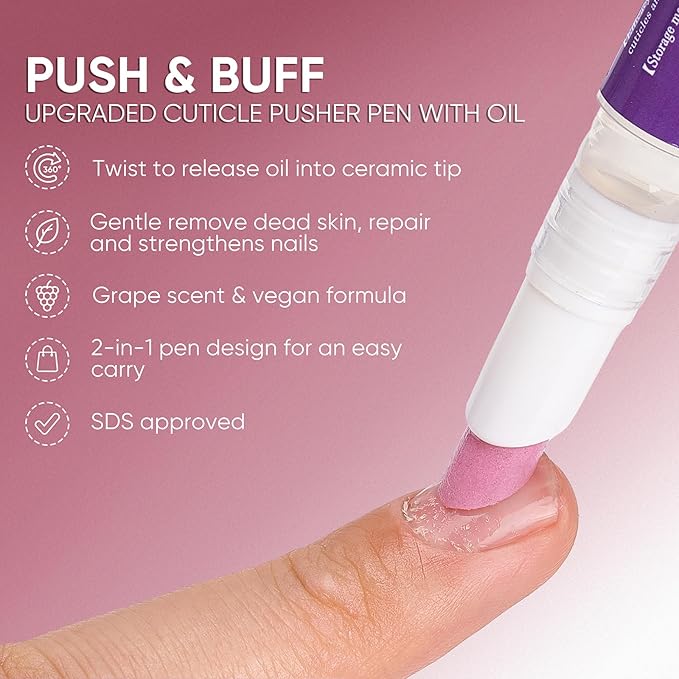 SASSYTIP Ceramic Cuticle Pusher & Oil Pen, 2ml Grape Scented Nail Care Pen, Gentle Cuticle Remover for Dry & Damaged Nails, Moisturize Strengthen Brighten (Grape3.0)