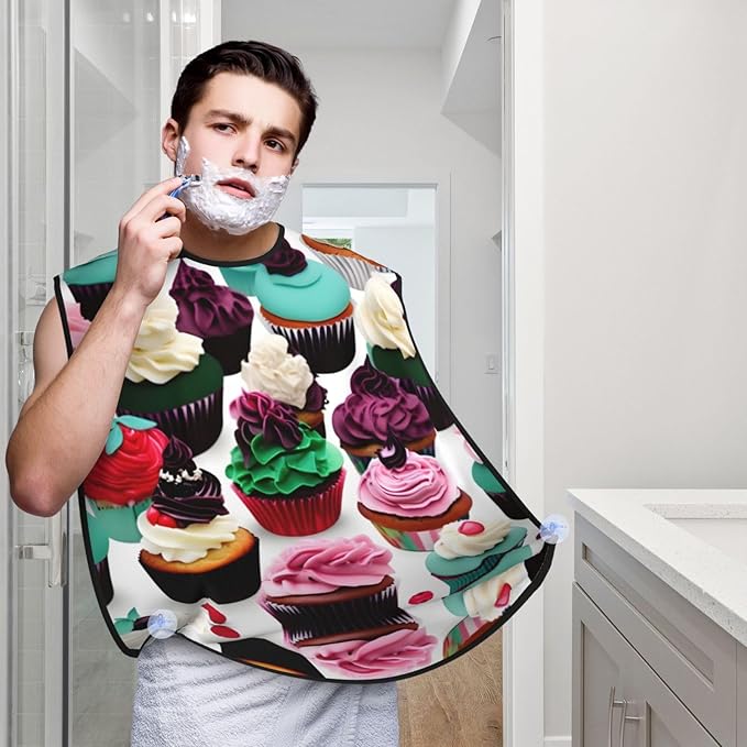Delicious Cupcakes Print Beard Bib Apron For Men, Beard Hair Catcher For Men Shaving Trimming,Beard Cape Cloth