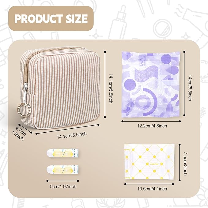 Period Bag for Teen Girls, Stripes Sanitary Napkin Storage Bag with Ring Buckle, Menstrual Pad Pouches Tampon Holder for Purse (Purple)