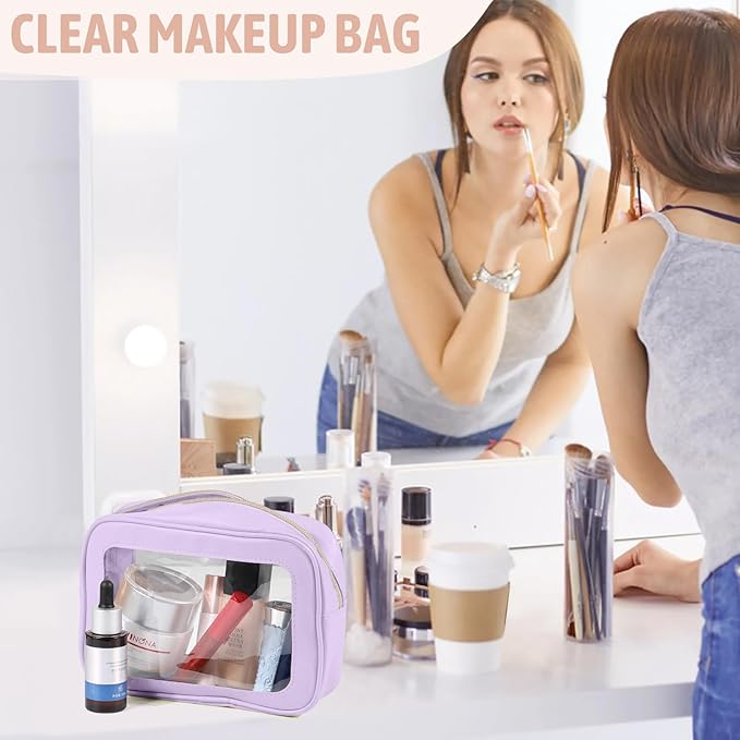 YOPCDJ 3PCS Clear Toiletry Bag,TSA Approved Travel Pouch with Zipper for Cosmetics and Toiletries，Diaper Bag Organizer Pouch Set, Purse Organizer and Clear Car Bag for Women and Kids