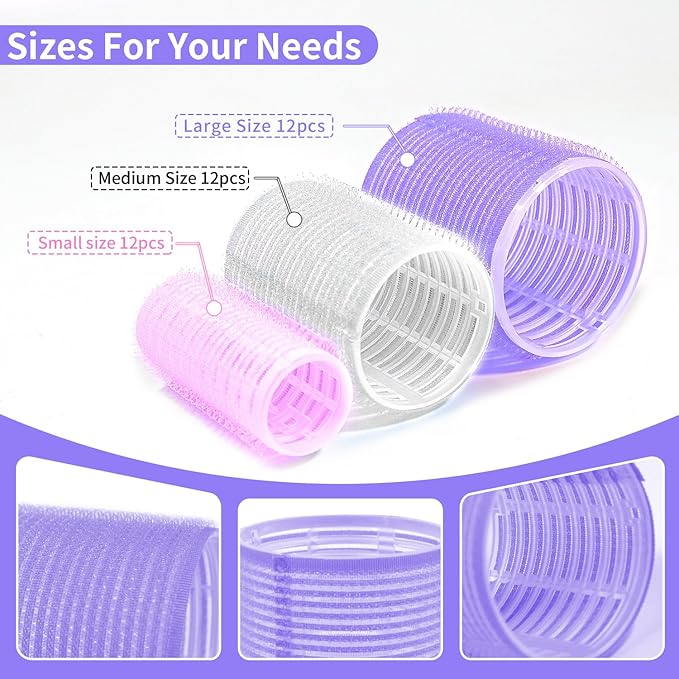 Hair Rollers Large Small 50PCS Set, 36PC Large Medium Hair Rollers for Volume Curlers with 12PC Clips 1 Tail Comb 1 Folding Comb for Short Medium Blowout Look Long Hair Gift for Women