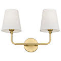 METWET 2 Light Bathroom Vanity Light, Brushed Gold Double Wall Sconce with Flared White Fabric Shade, Modern Sconces Wall Lighting for Hallway Bedroom Stairway, VL837-BG