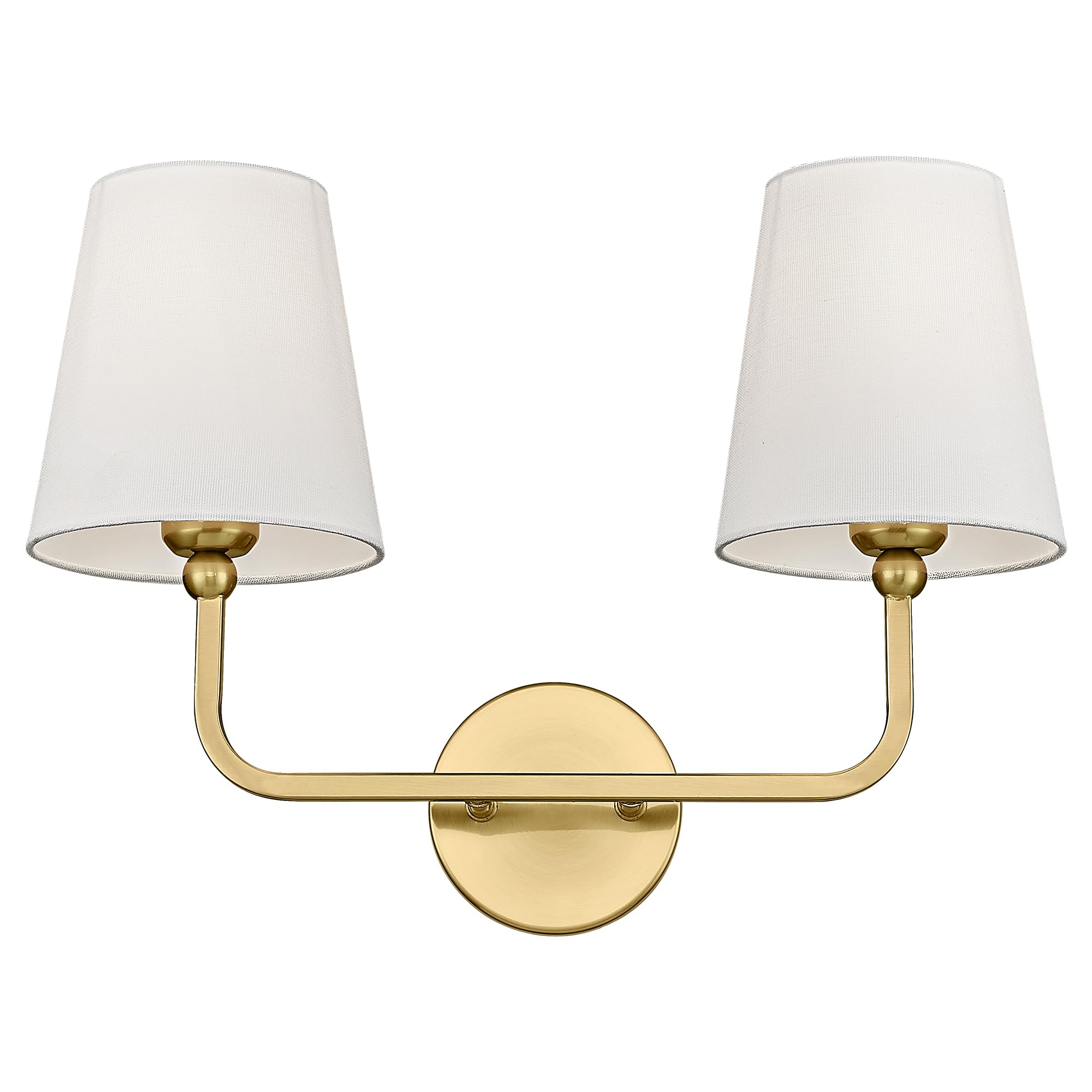 METWET 2 Light Bathroom Vanity Light, Brushed Gold Double Wall Sconce with Flared White Fabric Shade, Modern Sconces Wall Lighting for Hallway Bedroom Stairway, VL837-BG