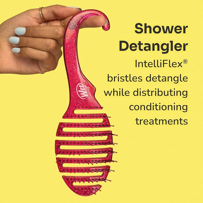 Wet Brush Shower Hair Brush Detangler - Exclusive Ultra-soft IntelliFlex Bristles - Minimizes Pain And Protects Against Split Ends and Breakage - Comb For Women, Men, Wet & Dry Hair - Pink Glitter