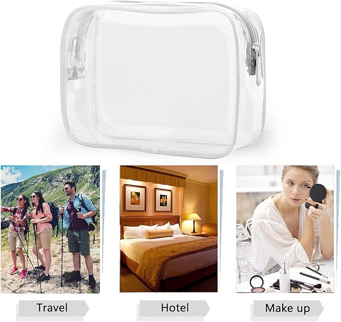 Tergy 6 Packs Clear Cosmetics Bags for Women Men Waterproof Toiletry Bags PVC Makeup Bags Organizer Case with Zipper for Travel Bathroom (6 White Colors)