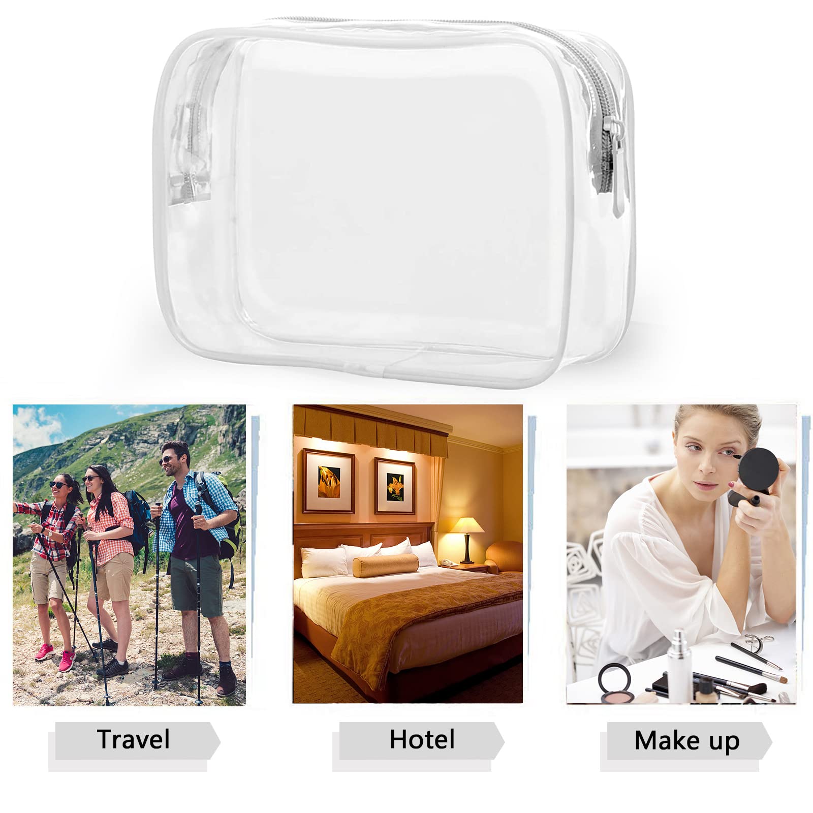 Tergy 20 Packs Clear Cosmetics Bags for Women Men Waterproof Toiletry Bags PVC Makeup Bags Organizer Case with Zipper for Travel Bathroom (White)