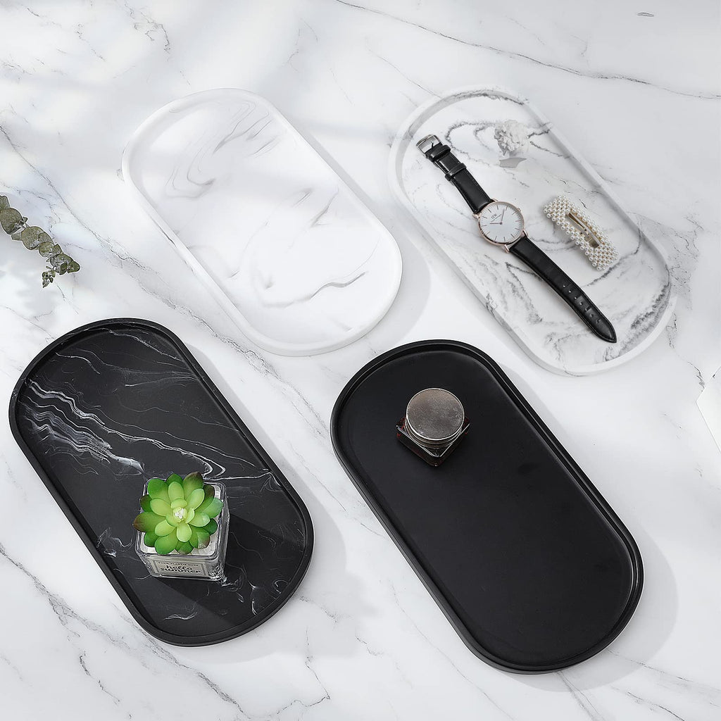 Luxspire 11.4" Oval Bathroom Tray for Countertop Organizer, Marble White