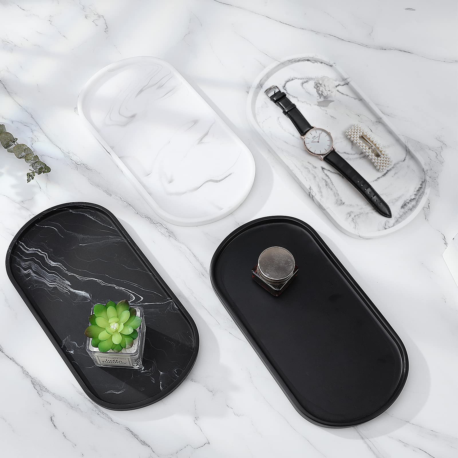 Luxspire 11.4" Oval Bathroom Tray for Countertop Organizer, Marble White